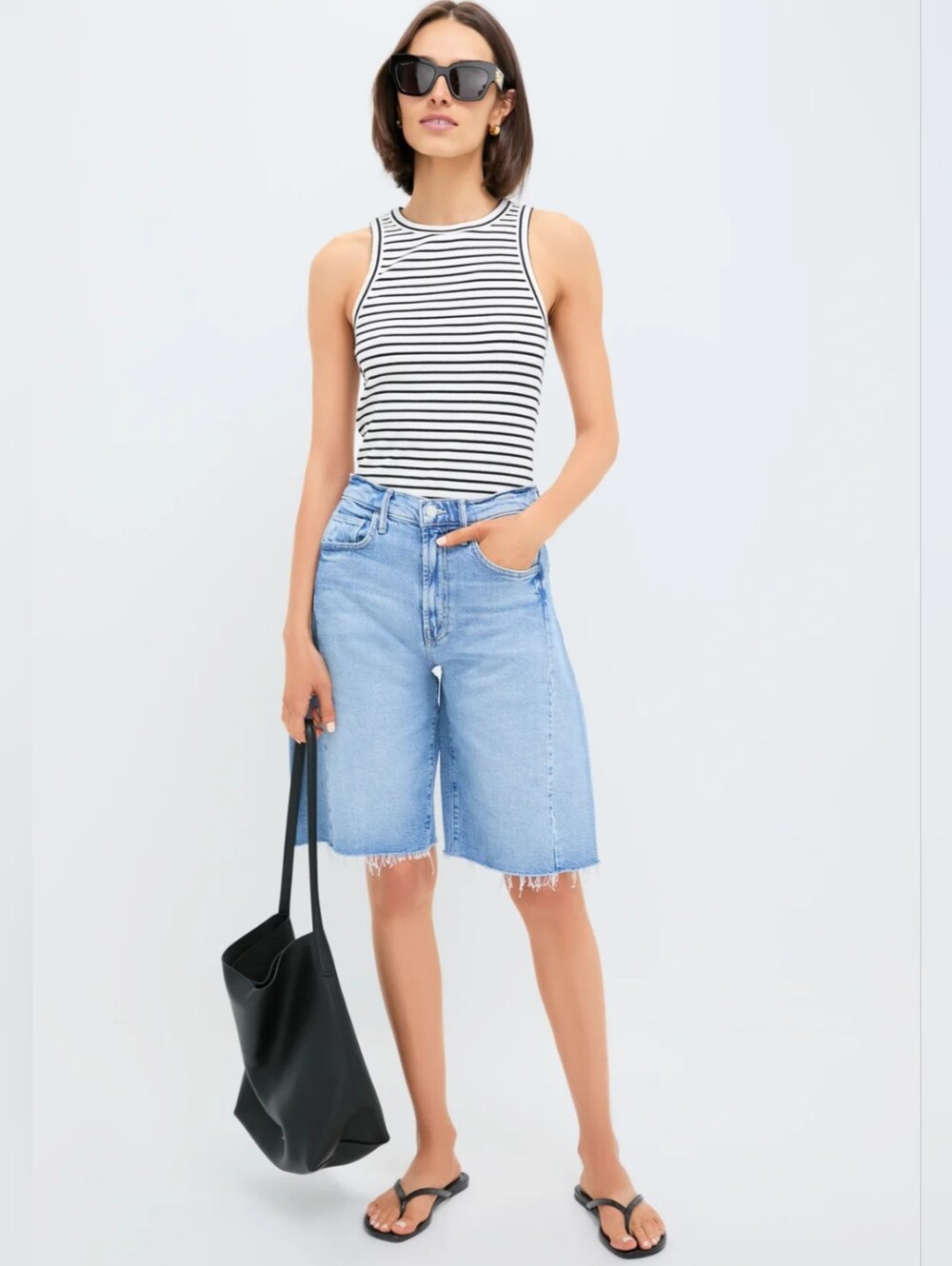 MOTHER Superior The Half Pipe Bermuda Fray Denim Shorts in Sow Surreal Sz 31
